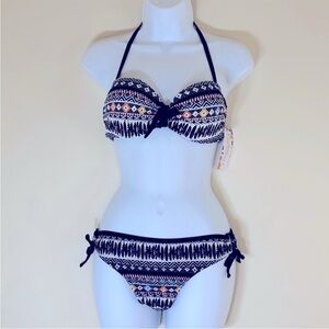 Enjoy The Sunshine Colorful Print Halter Wrap Bikini Set. Medium. NWT.